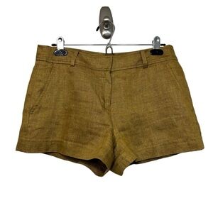 Tibi 100% Linen Brown Gold Lightweight Pockets Shorts Size 6